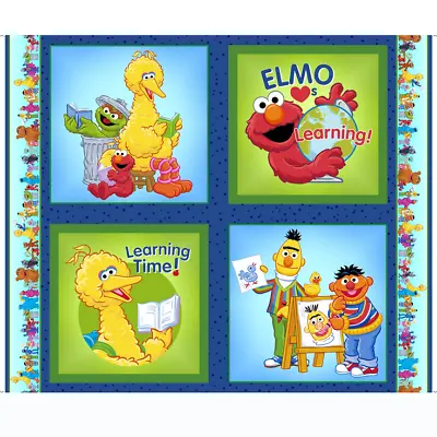 Sesame Street Fabric Bert Ernie Elmo Oscar Big Bird Cotton QT 36 X44  Panel • $12.49