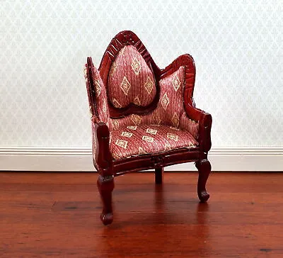 Dollhouse Victorian Arm Chair Dark Pink 1:12 Scale Furniture Mahogany Finish • $17.99