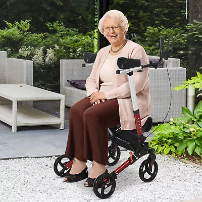 Folding Rollator Walker Four Wheeled Rolling Medical Adjustable Aluminum • $91.99