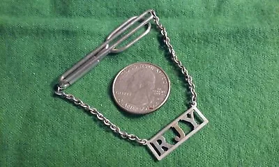 Vintage SWANK Tie Bar/ Clip W/ Letters  RJY  W/ Hang Chain Silver-Tone 2  • $7