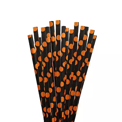 Black With Orange Polka Dot Cake Pop Sticks | Printed Paper Party Straws • $5.89