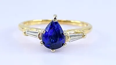 $750 • Buy 1.00 Ct DIAMOND & Cornflower Blue SAPPHIRE Solitaire Ring 14k Yellow Gold VIDEO