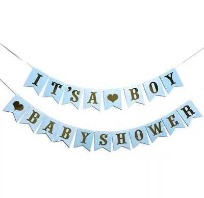 Baby Shower Banner Bunting Its A Boy Gender Reveal Party Decorations • £2.94