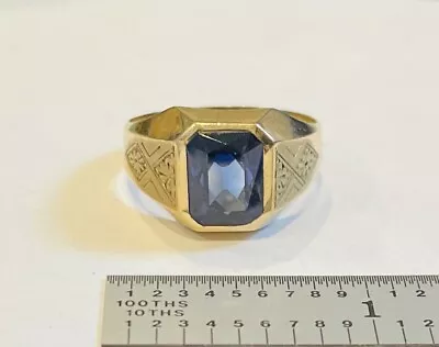 Antique Mens Art Deco Solid 10k Gold Blue Stone Ring Size 11 • $275