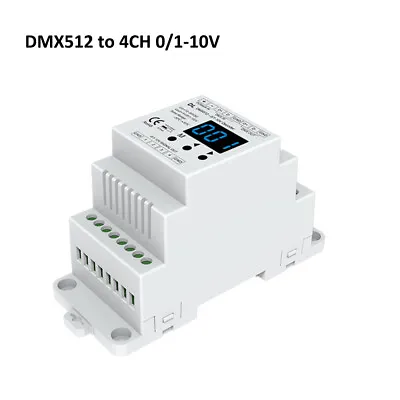 4 Channel DMX 512 To 0-10V Decoder LED Dimmer DIN Rain RGB/RGBW Strip Controller • £21