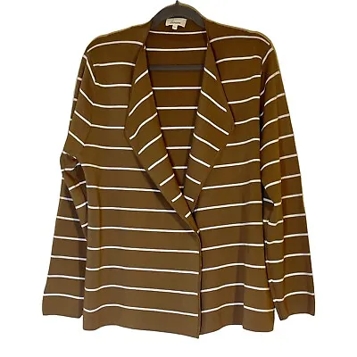 Cardigan Beige White Horizontal Stripes Linea Long Sleeves Size XL One Snap Clip • £7.90
