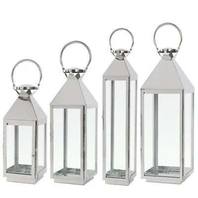 Stainless Steel Glass Windproof Candle Holder Lantern Garden Wedding Decoration • £20.99