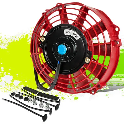 7  High Performance 12V Electric Slim Radiator Cooling Fan W/Mounting Kit Red • $22.33