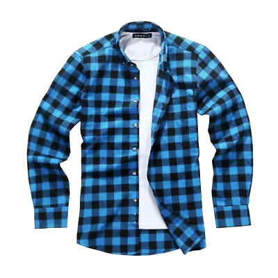 Mens Flannel Casual Shirt Lumberjack Tartan Turquoise Blue Plaid Sizes S - 3XL • £19.95