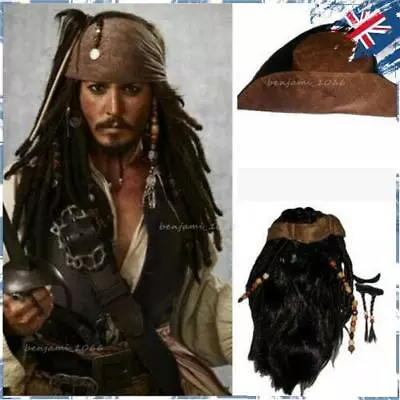 Pirates Of The Caribbean Jack Sparrow Halloween Outfit Cosplay Costume Hat Wig • $19.49