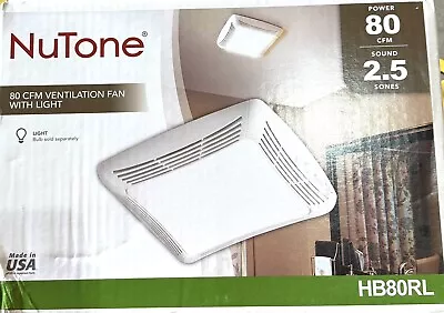 NuTone 80 CFM Bathroom Exhaust Fan With Light Ceiling Mounted Model HB80RL • $54.99