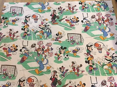 VTG 90s DISNEY Donald Daisy Mickey Minnie FOOT/basketball Sports TWIN FLAT SHEET • $12.99