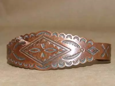 VTG Southwest Style Solid Copper Cuff  Bracelet Indian Stampings 15.4 Gr 5.25  + • $35