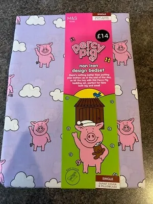 Percy Pig Single Duvet Cover And Pillowcase Set Percy Pig In Lilac M&S Brand New • £20