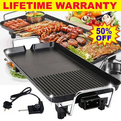 XXL Large Electric Teppanyaki Table Top Grill Griddle BBQ Barbecue Camping 1500W • £30.20