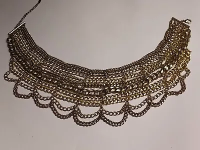 Vintage Signed BAUBLEBAR Massive Gold-Tone Multi-Strand Chain Statement Necklace • $14.99