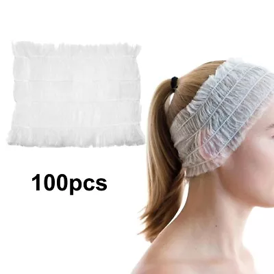 100 Pcs Disposable Headband Makeup Spa Elastic Nonwoven White Hair Bands Durable • £5.99