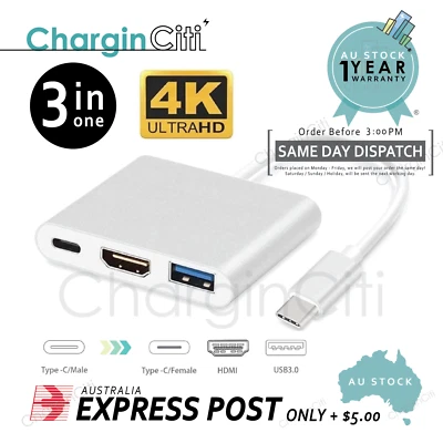 $13.88 • Buy Type C To USB-C HDMI USB 3.0 Adapter Converter Cable 3 In 1 Hub For MacBook Pro