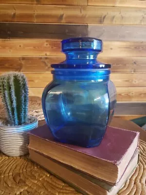 Anchor Hocking Canister 7” Apothecary Canister Candy Jar Blue VINTAGE • $20