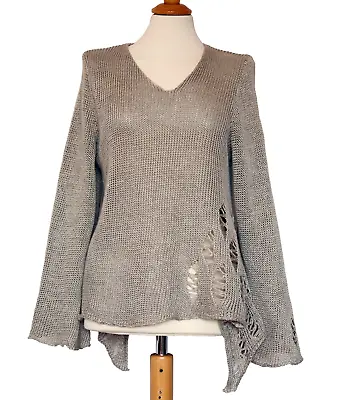 Zuza Bart 100% Linen Natural Knitted Asymmetric Blouse Size:L • £52.90