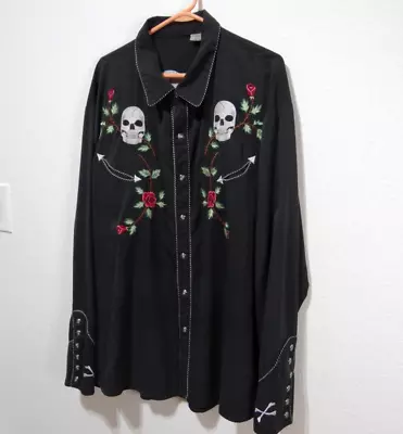 Scully Shirt Skulls And Roses Western Pearl Snap Cowboy Rodeo Shirt Men's 3X • $29.99