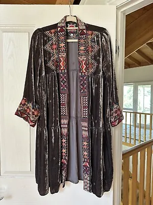 Johnny Was Ravi Silk Velvet Embroidered Kimono Duster Jacket • $240