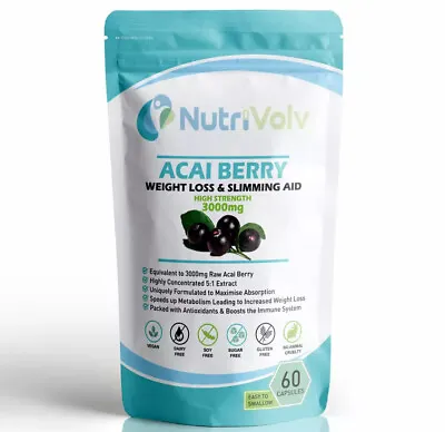 £5.99 • Buy Acai Berry 3000mg - 60 Capsules - Fast Weight Loss Slimming Diet Fat Burner 