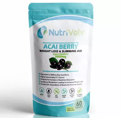 Acai Berry 3000mg - 60 Capsules - Fast Weight Loss Slimming Diet Fat Burner  • £5.99