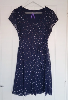 £44.95 • Buy Seraphine Pleated Chiffon Maternity Nursing Dress Polka Dot Navy Blue Size UK 12
