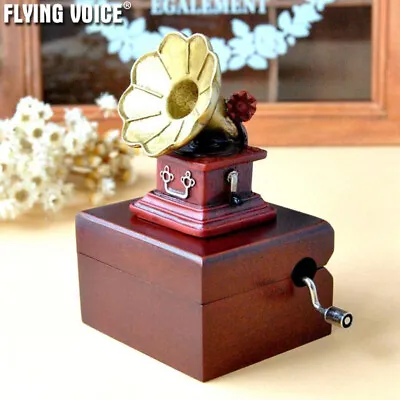 Vintage Wood Gramophone Music Box Hand Crank Wind Up Xmas Birthday Present Gift • $54.99