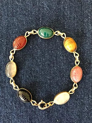 Vintage WRE 1/20 14k Gold Filled Scarab Bracelet 8  • $48