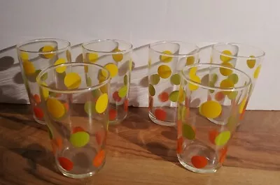 Vintage MCM Polka Dot Drinking Juice Glasses Set Of 6 Retro Orange Yellow Green • $41.99