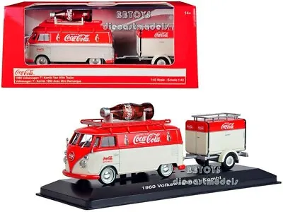 1960 Volkswagen T1 Kombi Van & Trailer Red & Cream Coca-cola 1/43 By Mcc 443060 • $29.99