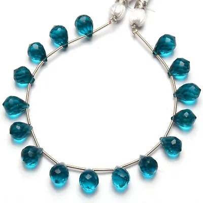 Neon Blue Apatite Color Quartz Faceted 10x7 Mm Drop Shape Briolette Beads 6  • $7.20