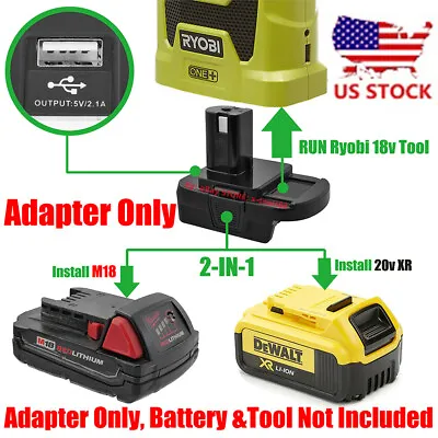$15.99 • Buy 1x Adapter# For DeWalt 20v MAX XR & Milwaukee M18 Battery To Ryobi 18v One+ Tool