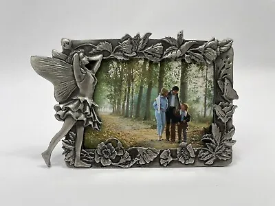 Vintage Garden Fairy Pewter Art Nouveau Picture Frame Holds 3.5x5 Photo Daisy • £24.08