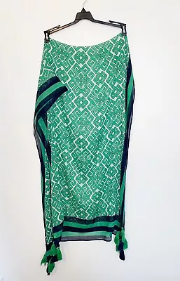 Blue And Green Shawl Scarf With Tassels Geometric Designs • $25