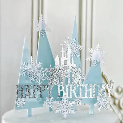 £2.63 • Buy Rose Gold Castle Acrylic Cake Topper Gold Snowflake Elf Birthday Cake Decoration