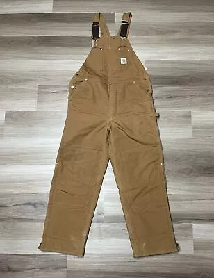 Carhartt 6FBQZ Duck Brown Quilt Double Knee Overalls USA Union MENS Sz 40 X 32 • $56