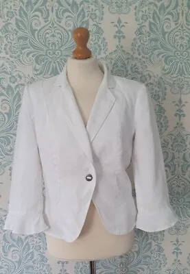 Per Una White Pure Linen Fully Lined Jacket With 3/4 Length Sleeves Size 8 • $13.88