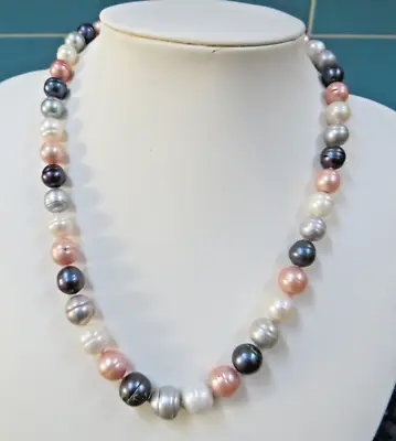 Honora Peach Black Silver & White 925 Silver Freshwater Cultured Pearl Necklace • £28