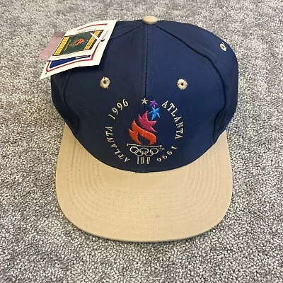 Vtg Atlanta Olympic Games 1996 Cap Hat SnapBack Logo 7 Navy / Beige  • $28.77