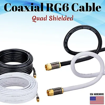 RG6 Coaxial Digital Cable Quad Shielded Satellite TV Antenna Coax Dish Video HD • $6.99