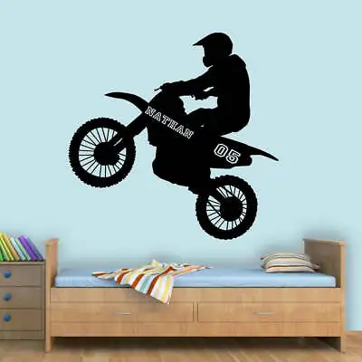 VWAQ Dirt Bike Wall Decals With Name For Boys Room Motocross Wall Sticker - TTC9 • $8.99