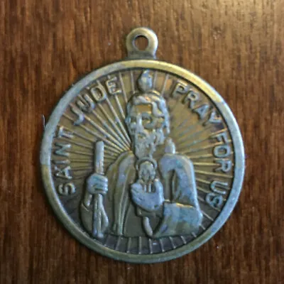 St. Jude Vintage Miniature Brass  Pray For Us  Pendant Medal - Nice Detail • $9.99