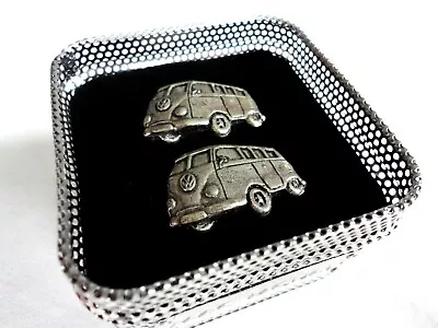 Mag Mouch Campervan Cufflinks - Pewter. Metal Presentation Box • £10.99