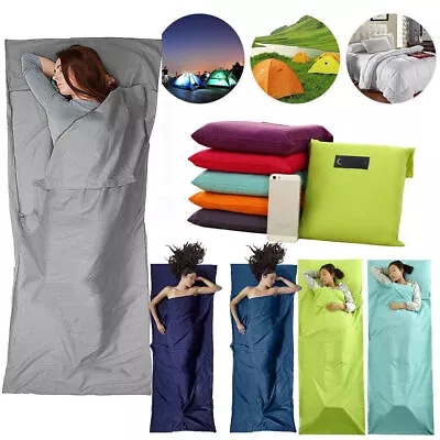 Cotton Rectangle Travel Sleeping Bag Envelope Sack Liner Inner Sheet 3 Colors • £11.88