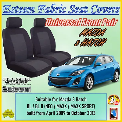 Esteem Black Front Seat Covers Suitable For Mazda 3 Hatch BL: 04/2009 To 10/2013 • $86.98