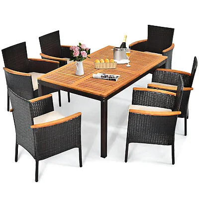 Topbuy 7PCS Outdoor Dining Set Patio Rattan Table & Chairs Set W/ Umbrella Hole • $439.99