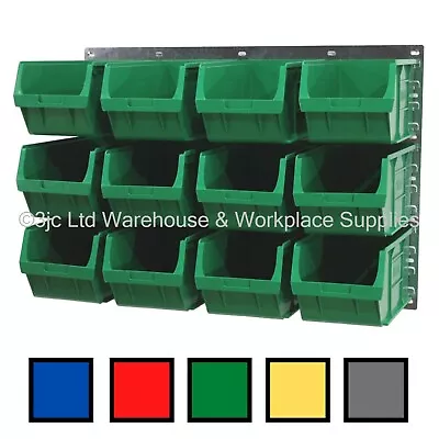 NEW UK Made Plastic Parts Storage Bins Boxes With Steel Wall Louvre Panel SET 13 • £78.31